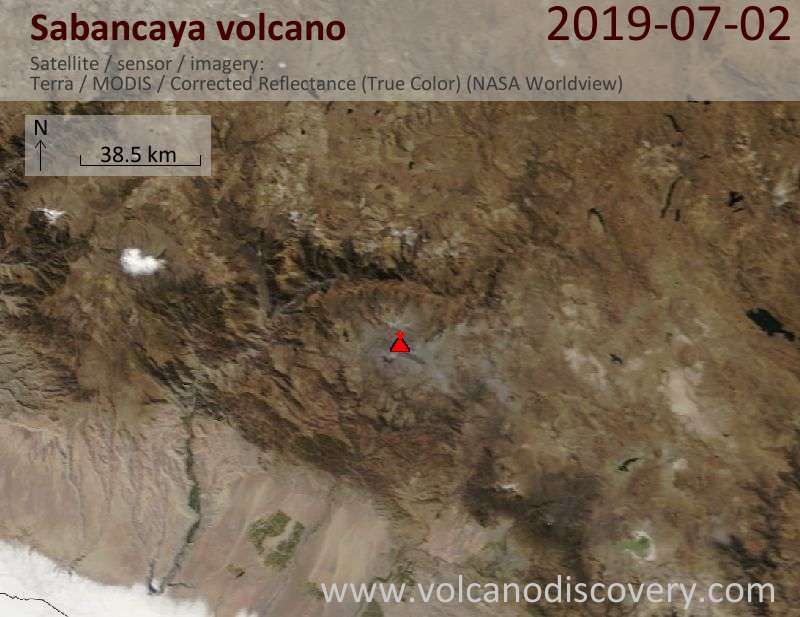 Satellite image of Sabancaya volcano on  2 Jul 2019