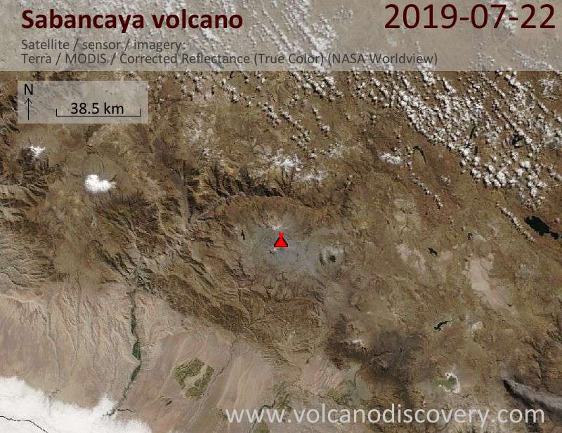 Satellite image of Sabancaya volcano on 22 Jul 2019
