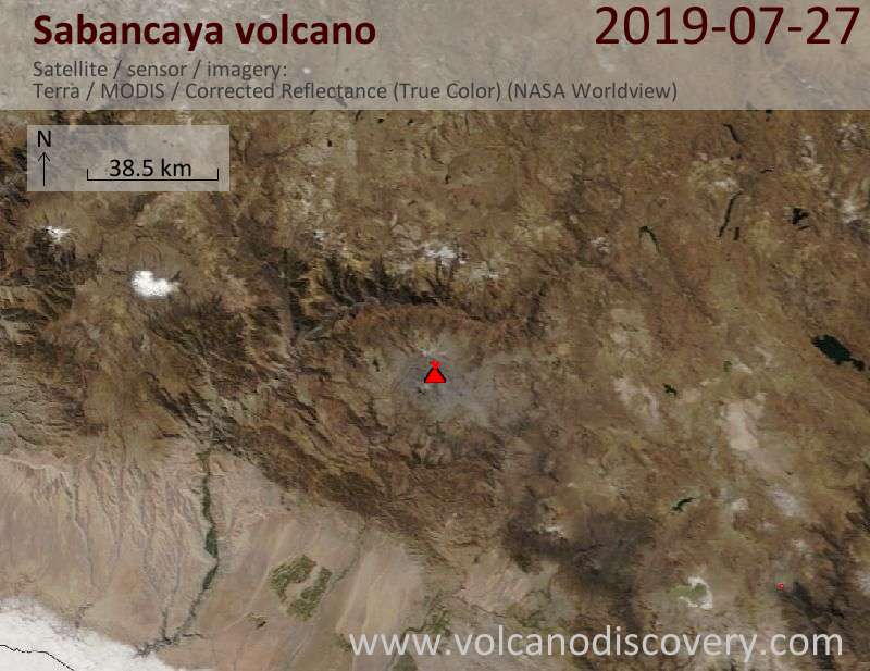 Satellite image of Sabancaya volcano on 27 Jul 2019
