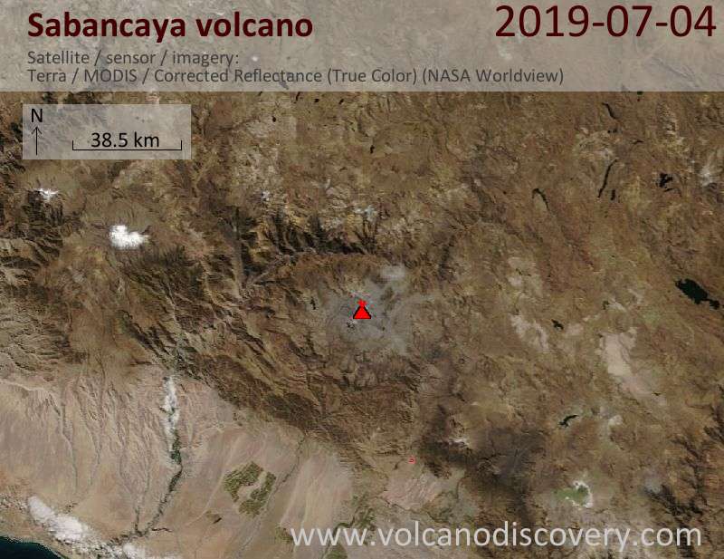 Satellite image of Sabancaya volcano on  4 Jul 2019