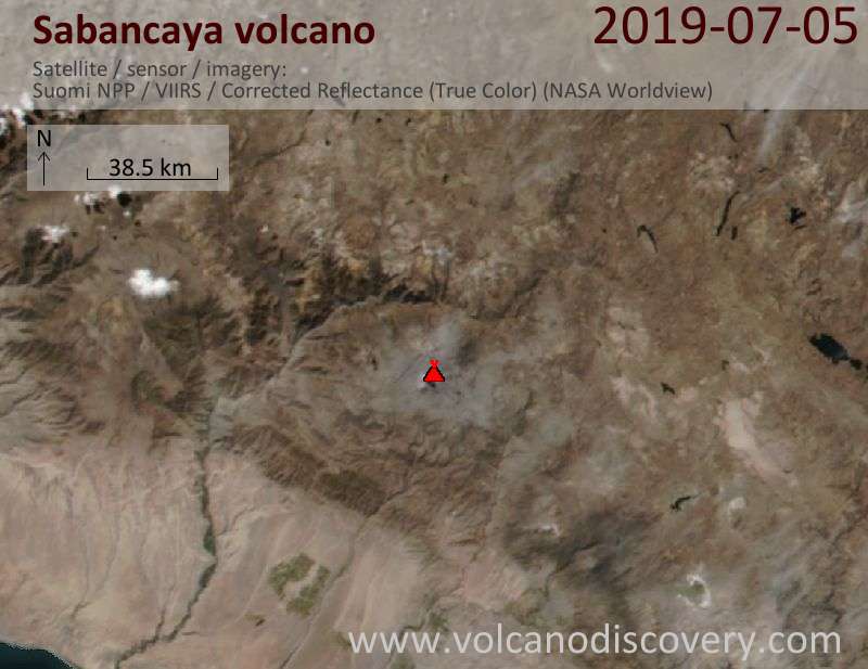 Satellite image of Sabancaya volcano on  5 Jul 2019