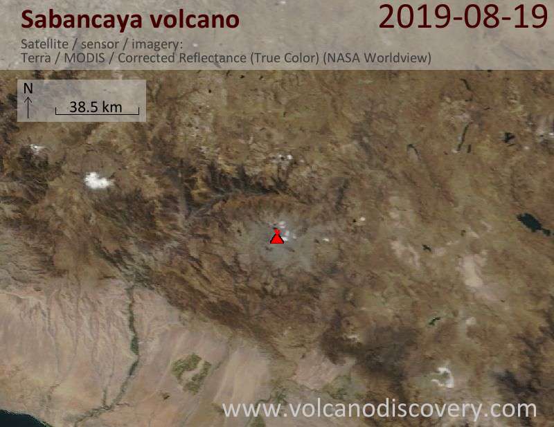 Satellite image of Sabancaya volcano on 19 Aug 2019