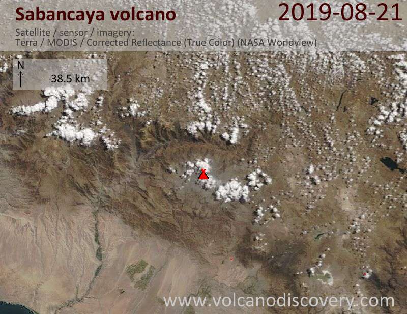 Satellite image of Sabancaya volcano on 21 Aug 2019
