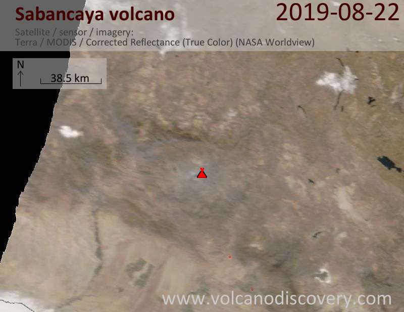 Satellite image of Sabancaya volcano on 22 Aug 2019