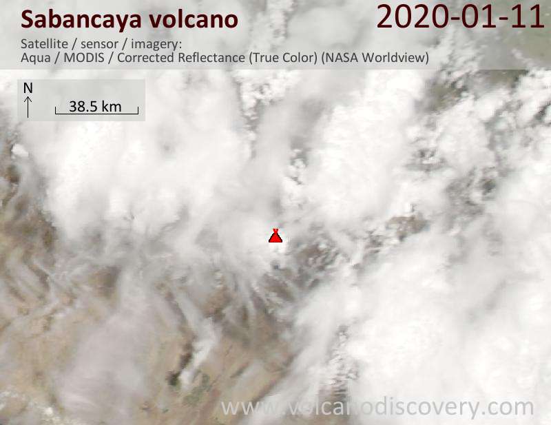 Satellite image of Sabancaya volcano on 12 Jan 2020