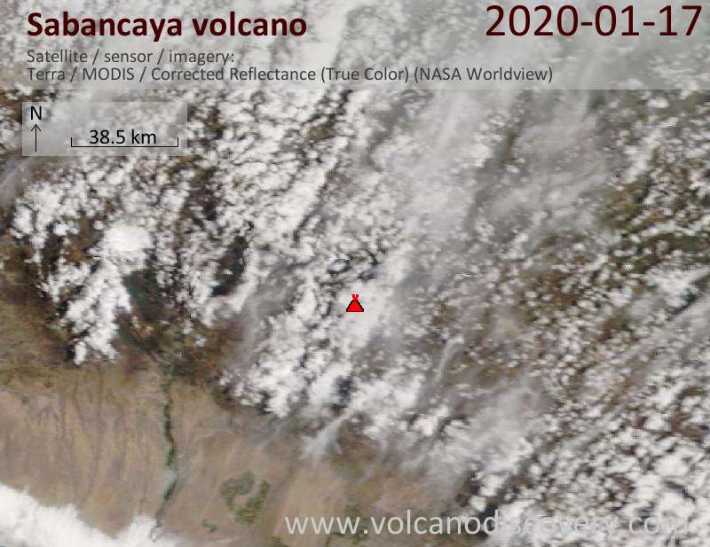 Satellite image of Sabancaya volcano on 17 Jan 2020