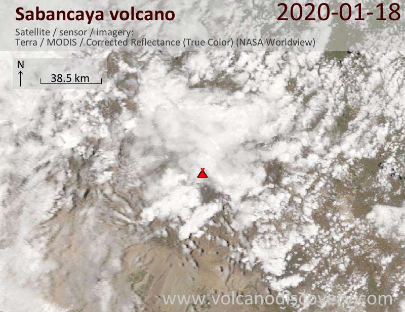 Satellite image of Sabancaya volcano on 18 Jan 2020