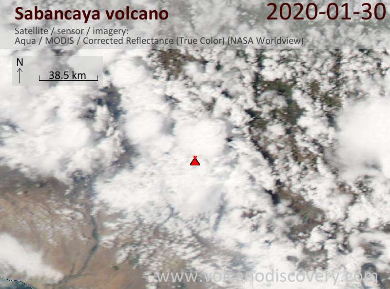 Satellite image of Sabancaya volcano on 31 Jan 2020