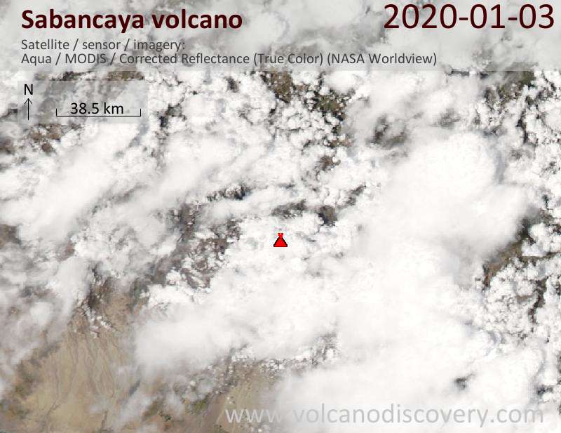 Satellite image of Sabancaya volcano on  4 Jan 2020