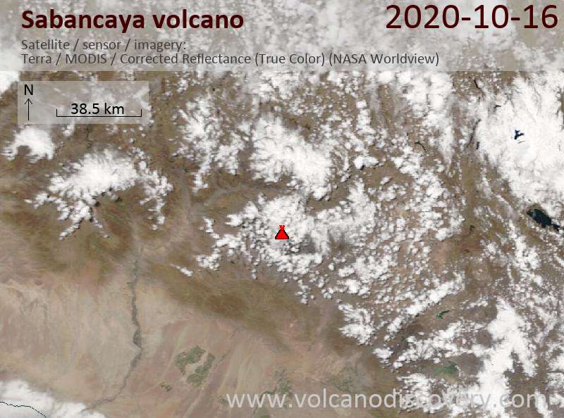 Satellite image of Sabancaya volcano on 16 Oct 2020