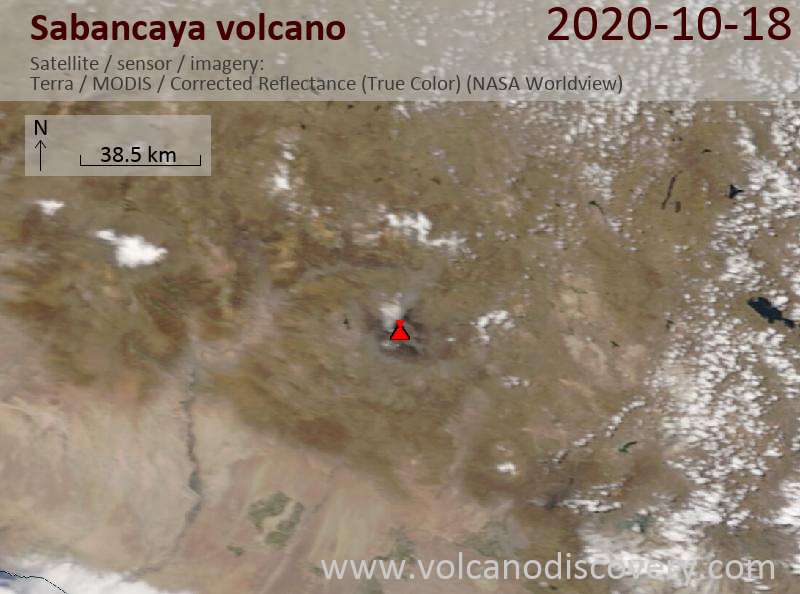 Satellite image of Sabancaya volcano on 18 Oct 2020
