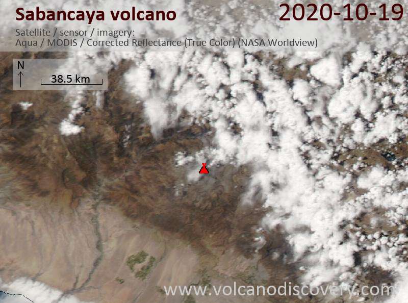 Satellite image of Sabancaya volcano on 20 Oct 2020