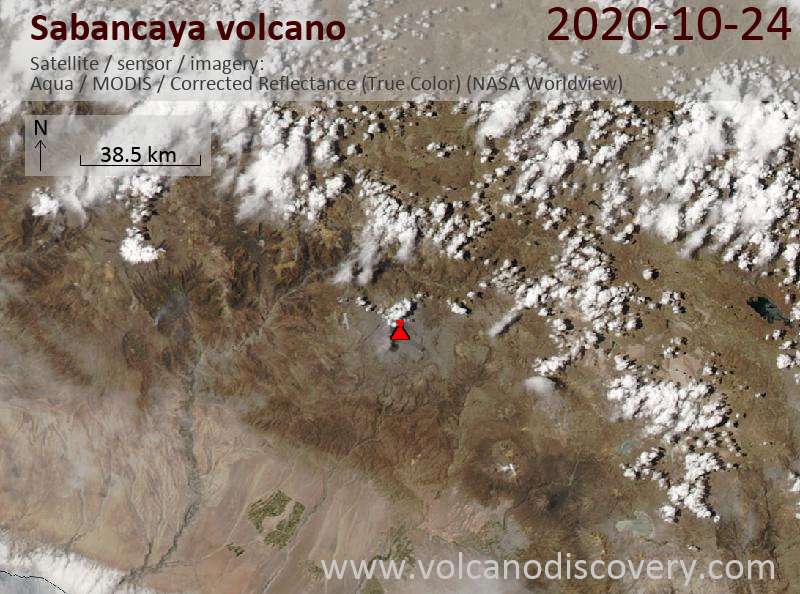 Satellite image of Sabancaya volcano on 24 Oct 2020