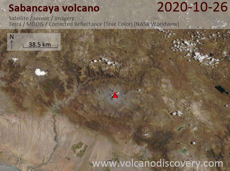 Satellite image of Sabancaya volcano on 26 Oct 2020