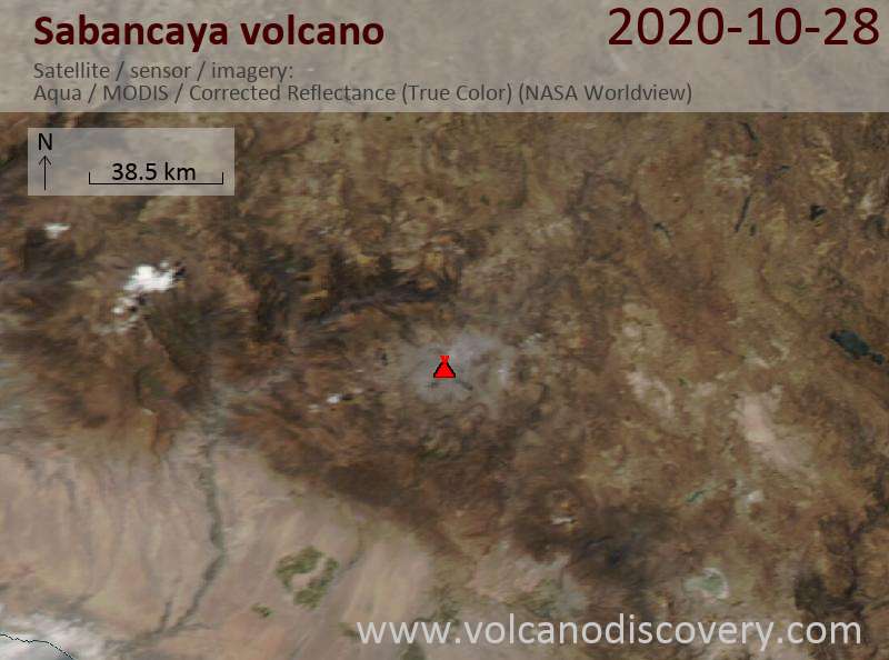 Satellite image of Sabancaya volcano on 29 Oct 2020