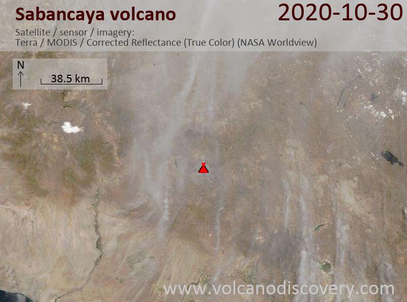 Satellite image of Sabancaya volcano on 31 Oct 2020