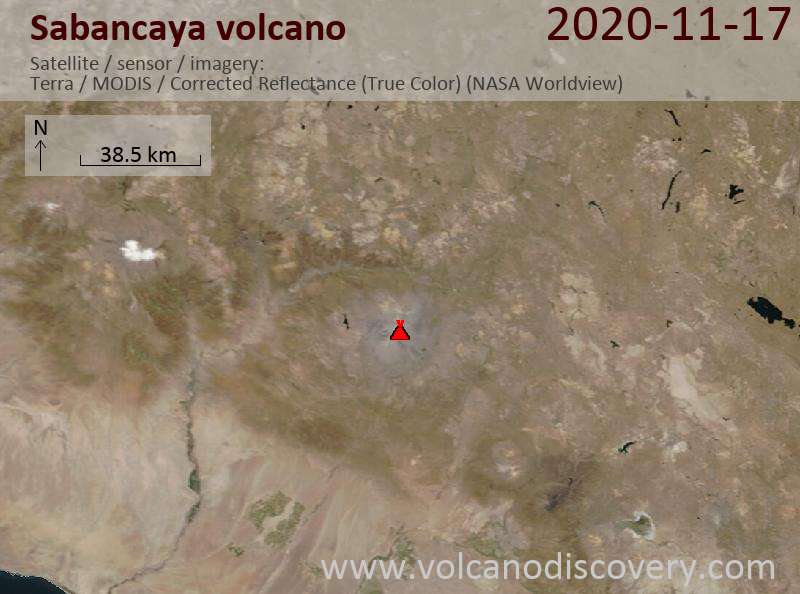 Satellite image of Sabancaya volcano on 17 Nov 2020
