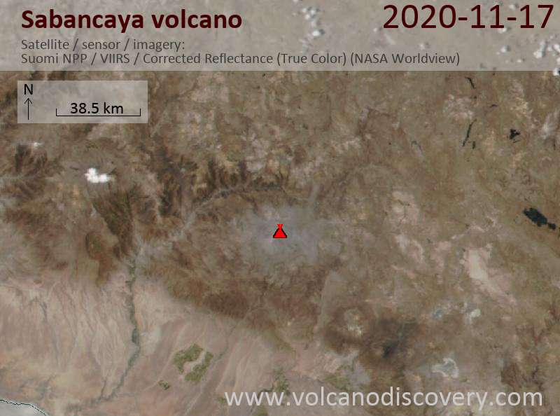 Satellite image of Sabancaya volcano on 18 Nov 2020