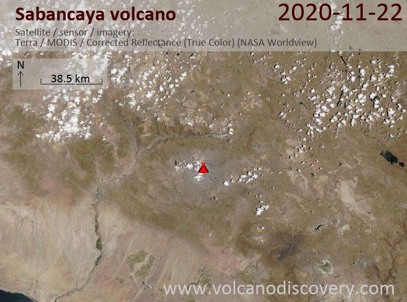 Satellite image of Sabancaya volcano on 22 Nov 2020