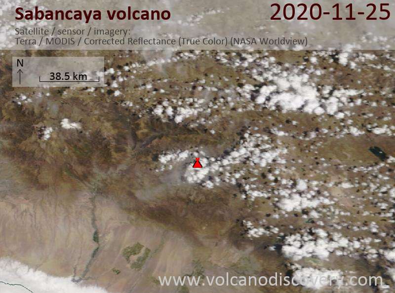 Satellite image of Sabancaya volcano on 25 Nov 2020