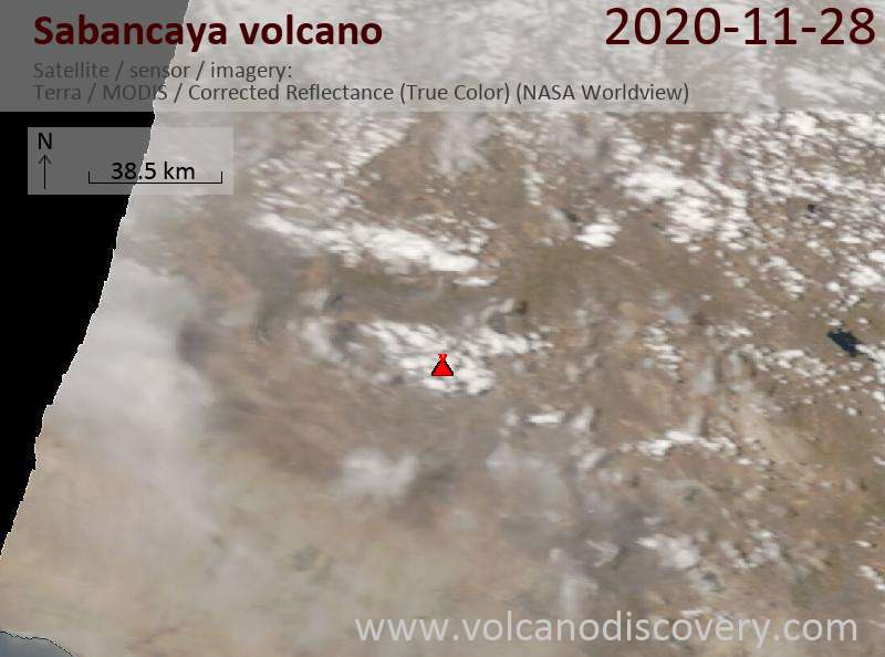 Satellite image of Sabancaya volcano on 28 Nov 2020