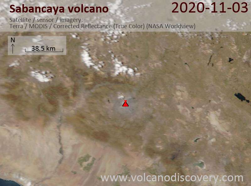 Satellite image of Sabancaya volcano on  3 Nov 2020