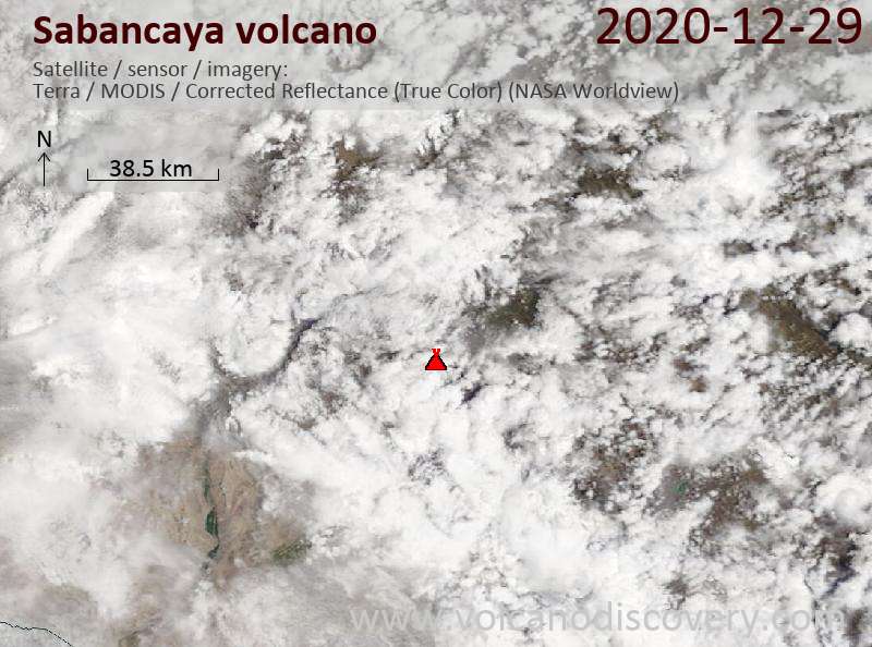 Satellite image of Sabancaya volcano on 29 Dec 2020
