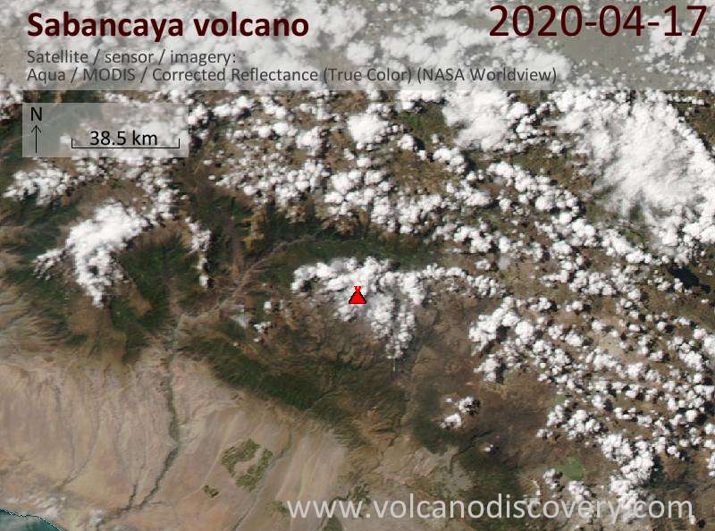 Satellitenbild des Sabancaya Vulkans am 18 Apr 2020