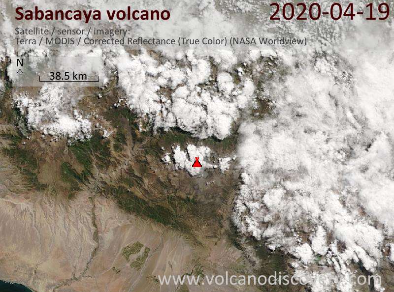Satellitenbild des Sabancaya Vulkans am 19 Apr 2020