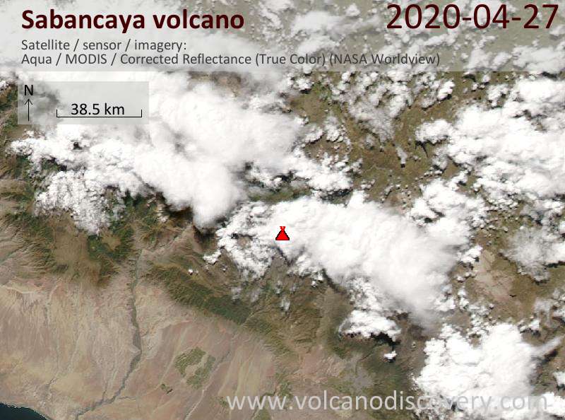 Satellitenbild des Sabancaya Vulkans am 28 Apr 2020