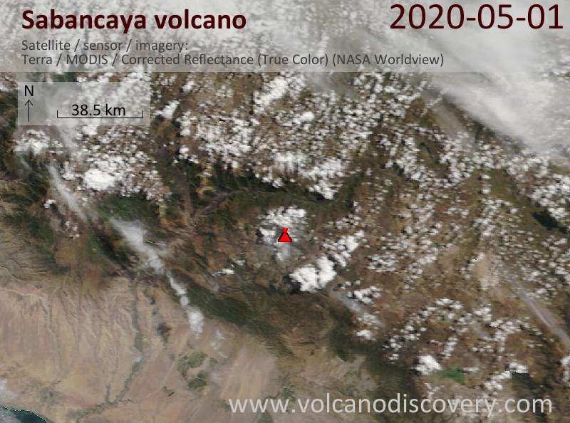 Satellitenbild des Sabancaya Vulkans am  1 May 2020