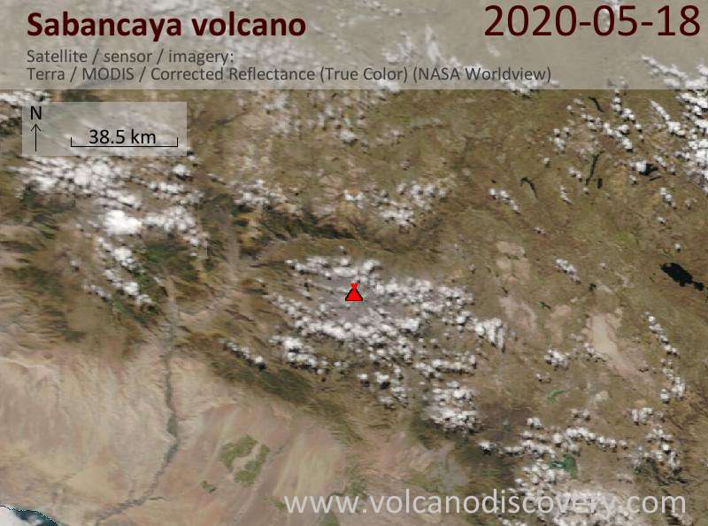 Satellite image of Sabancaya volcano on 18 May 2020