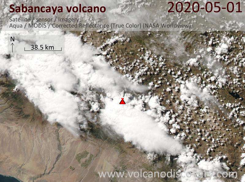 Satellitenbild des Sabancaya Vulkans am  2 May 2020