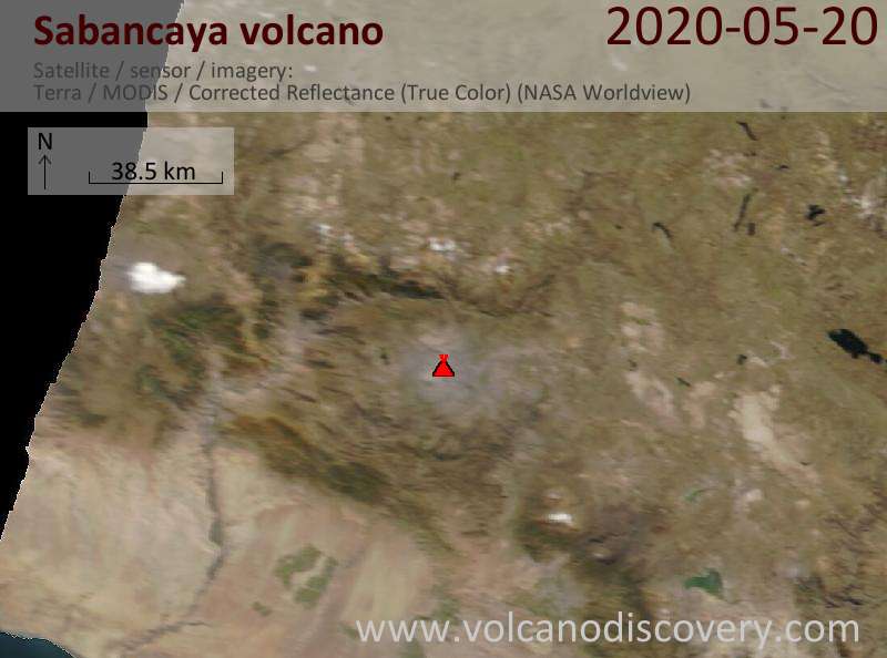 Satellitenbild des Sabancaya Vulkans am 20 May 2020
