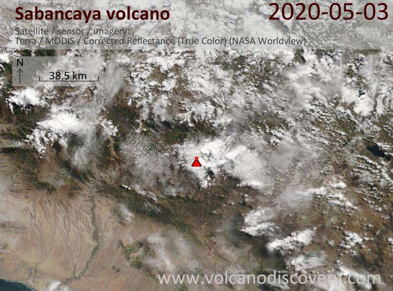 Satellitenbild des Sabancaya Vulkans am  3 May 2020
