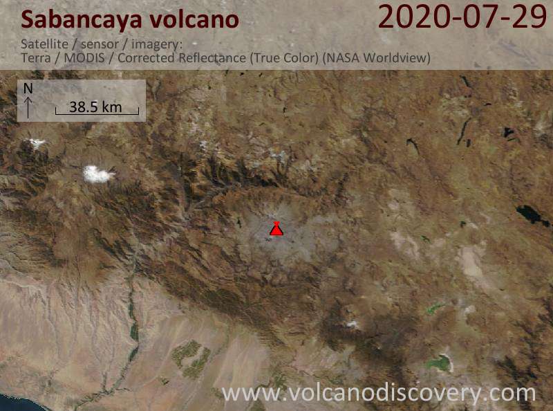 Satellite image of Sabancaya volcano on 29 Jul 2020
