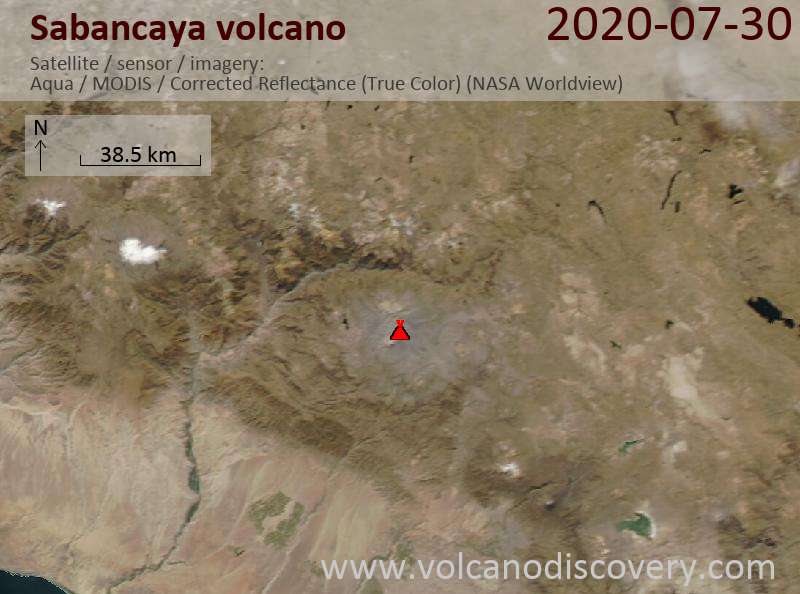 Satellite image of Sabancaya volcano on 31 Jul 2020