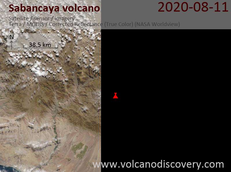 Satellite image of Sabancaya volcano on 11 Aug 2020