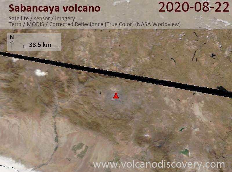 Satellite image of Sabancaya volcano on 22 Aug 2020