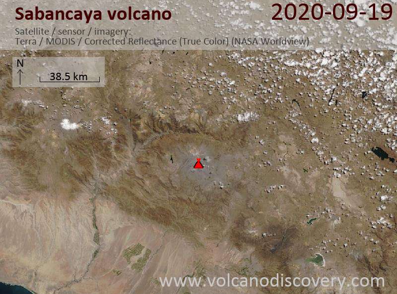 Satellite image of Sabancaya volcano on 19 Sep 2020