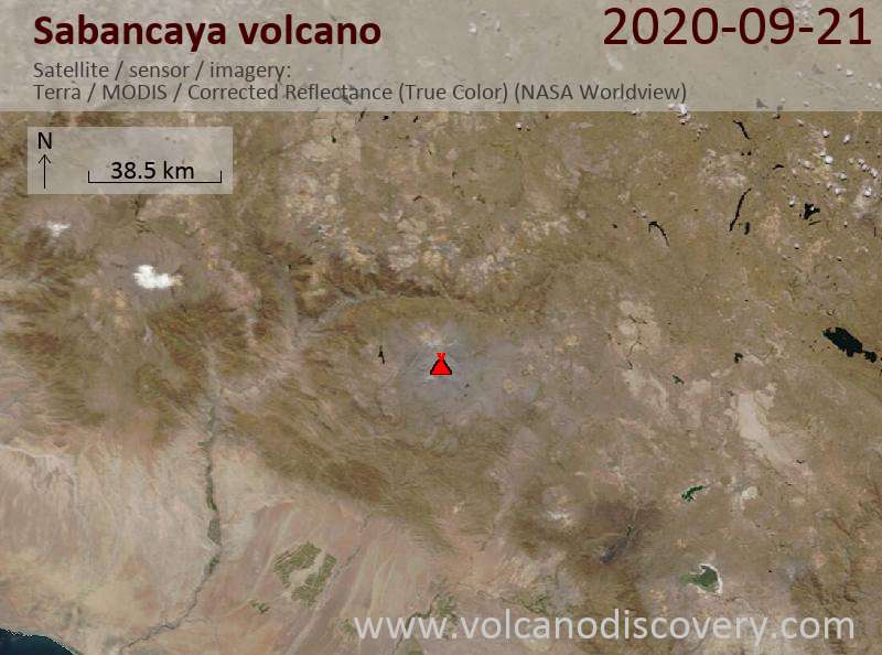 Satellite image of Sabancaya volcano on 21 Sep 2020