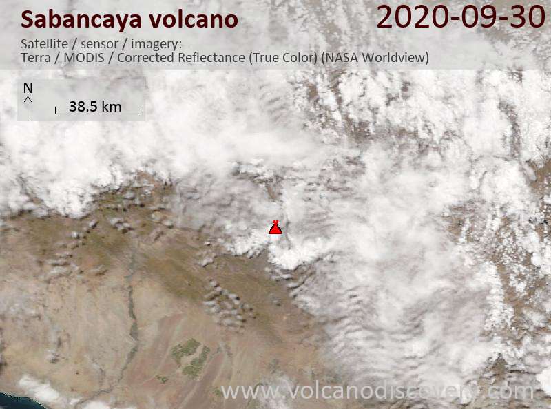 Satellite image of Sabancaya volcano on 30 Sep 2020