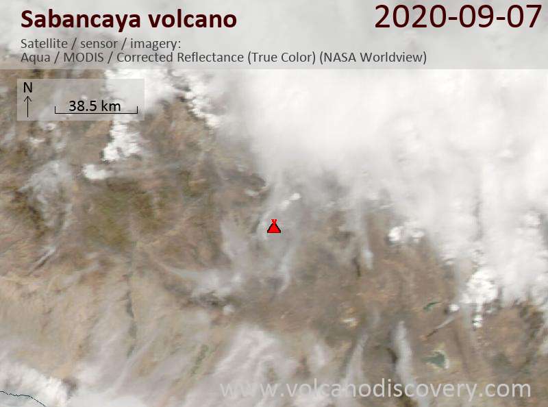 Satellite image of Sabancaya volcano on  8 Sep 2020