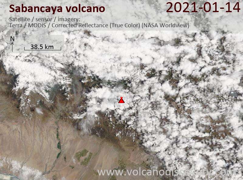 Satellite image of Sabancaya volcano on 14 Jan 2021