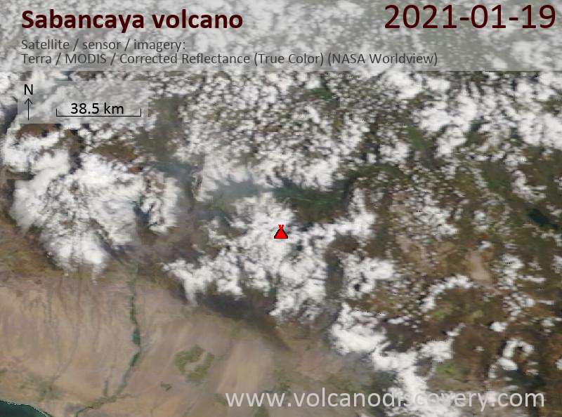 Satellite image of Sabancaya volcano on 19 Jan 2021