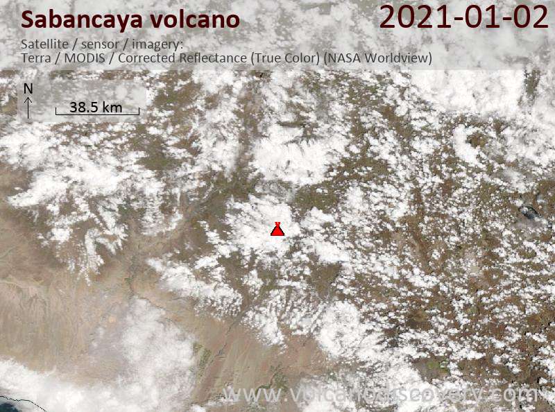 Satellite image of Sabancaya volcano on  2 Jan 2021
