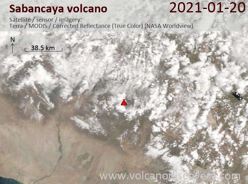 Satellite image of Sabancaya volcano on 20 Jan 2021