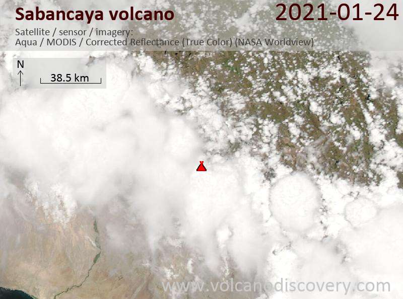 Satellite image of Sabancaya volcano on 24 Jan 2021