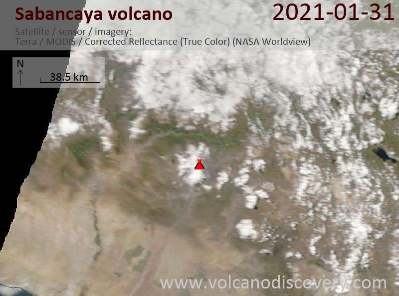 Satellite image of Sabancaya volcano on 31 Jan 2021