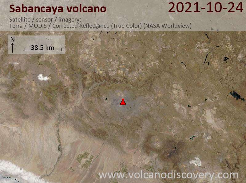 Satellite image of Sabancaya volcano on 24 Oct 2021